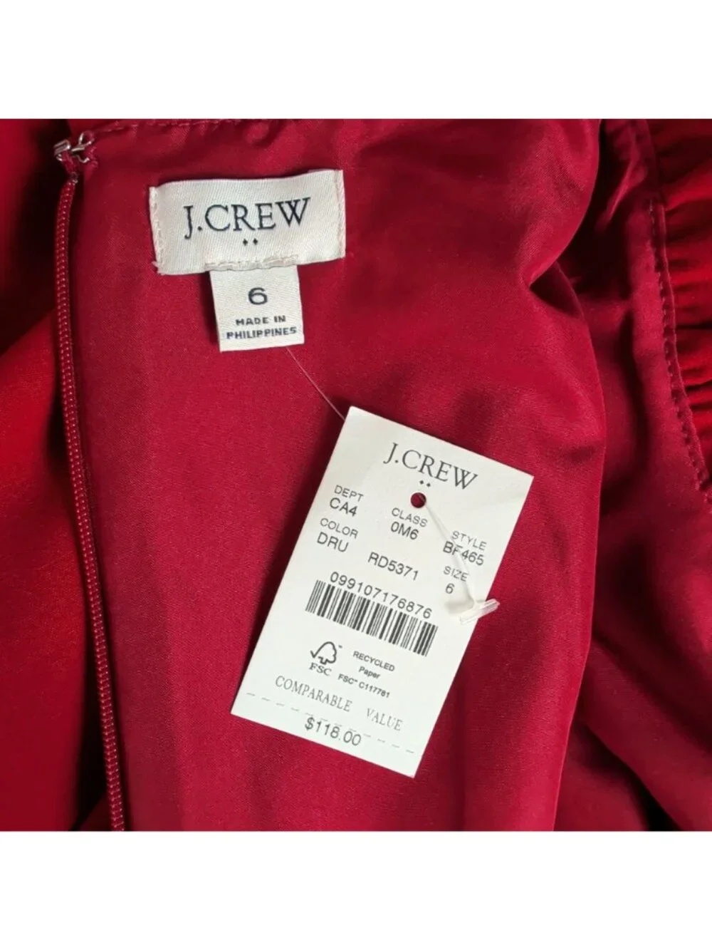 J. Crew Red Dress 6 Small A-Line Ruffle Mini NWT